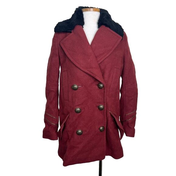 Free People Sedgwick Peacoat Military Style Wool Jacket Faux Fur Collar Size XS - Picture 3 of 9